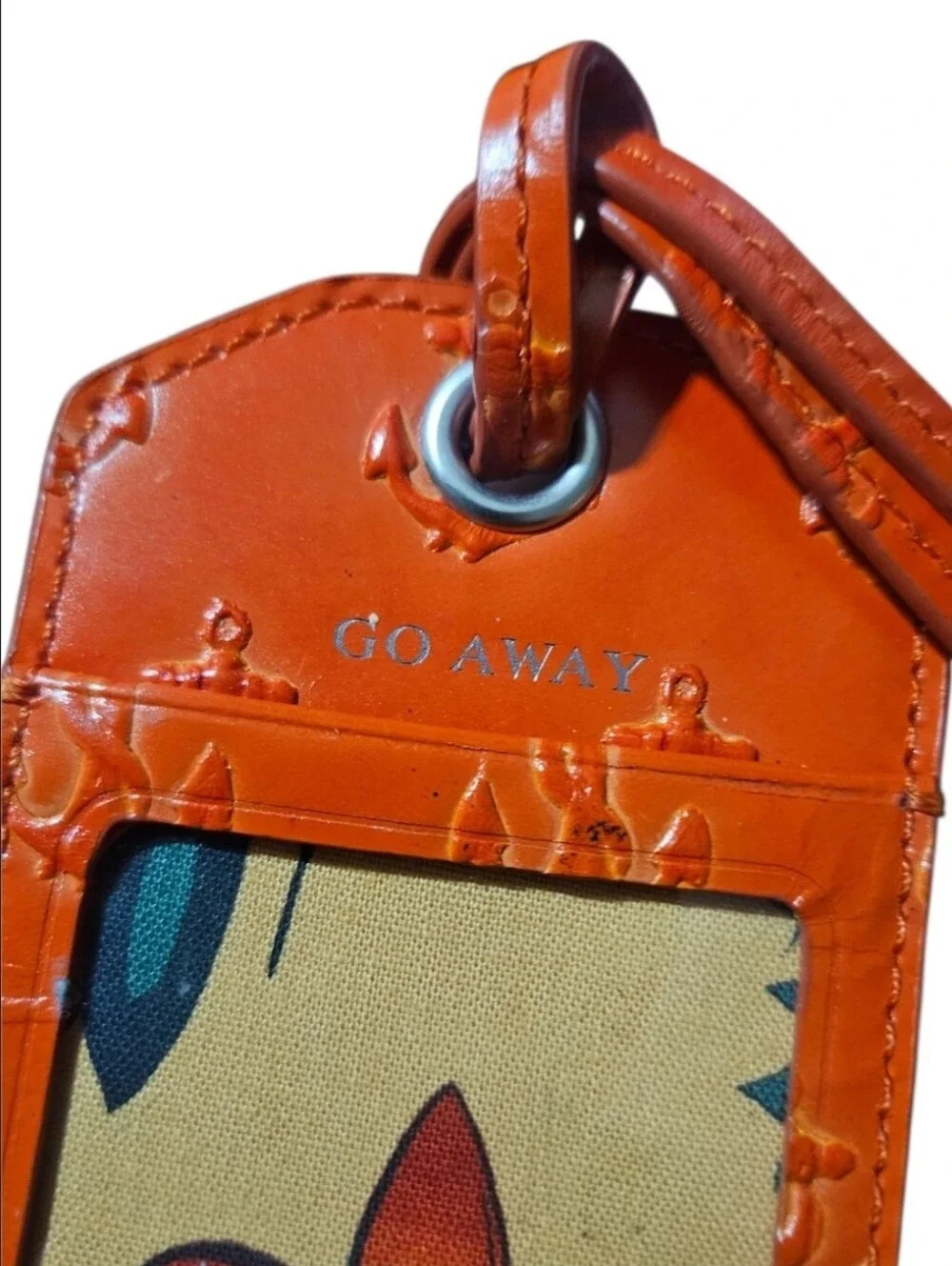 JACK SPADE | Go Away Orange Leather Anchor Embossed Luggage Tag ID Holder